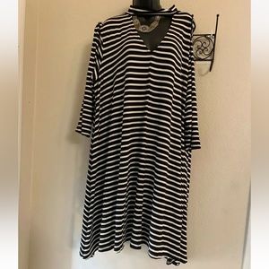 Boutique women’s plus size Lola dress with keyhole back black and nude striped